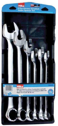 Hilka - 6 Piece Jumbo Chrome Vanadium Combination Spanners